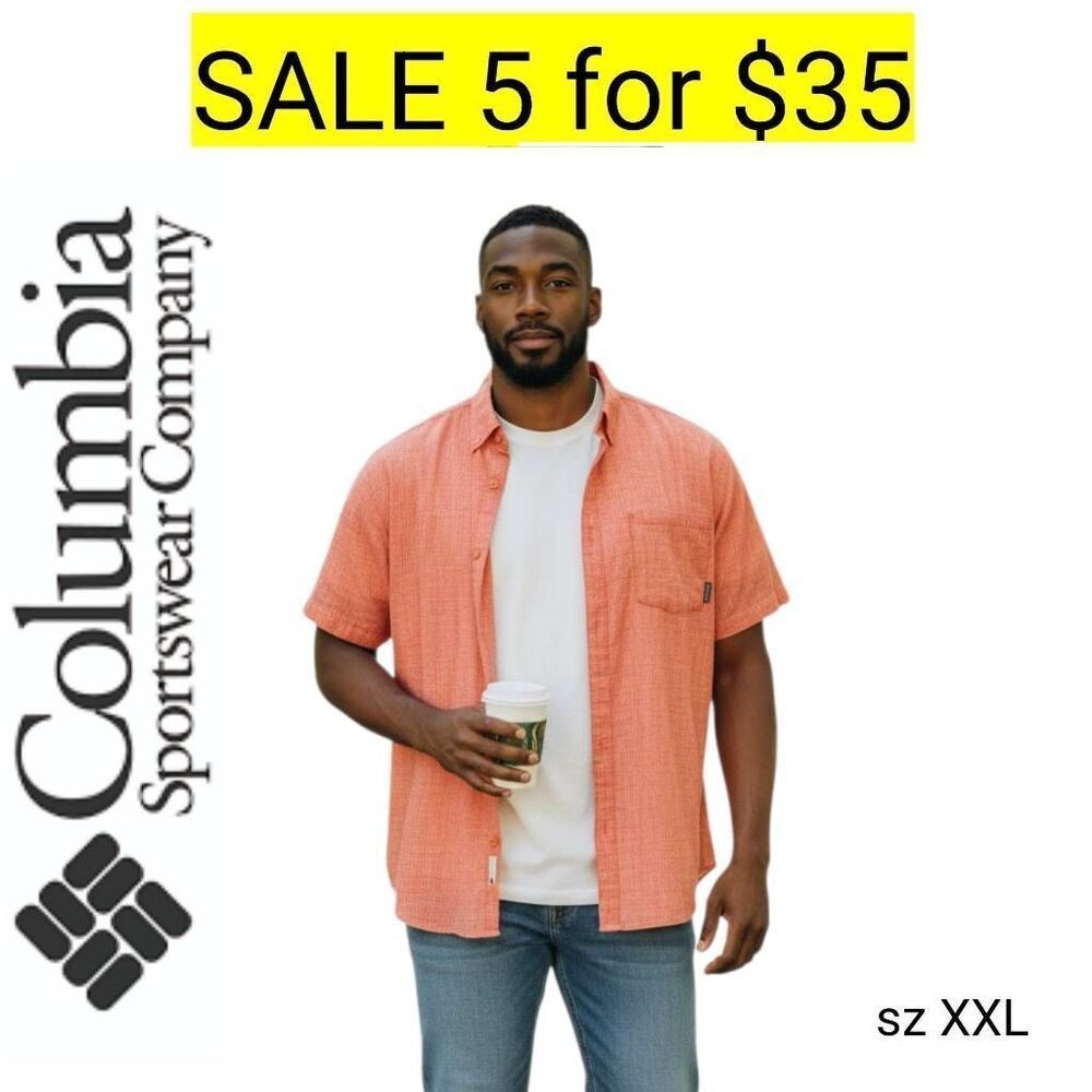 Columbia Faded Brick Red Soft Cotton Textured Short Sleeve Shirt Sale 5 for 35